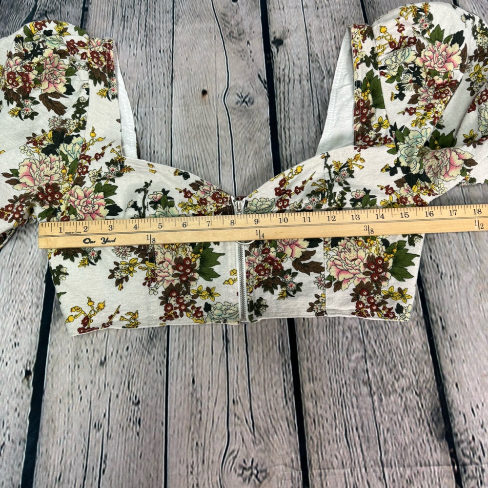 Seven Wonders Floral Puff Sleeve Cropped Blouse 100% Cotton Cottagecore Sz US 8 - Picture 5 of 7